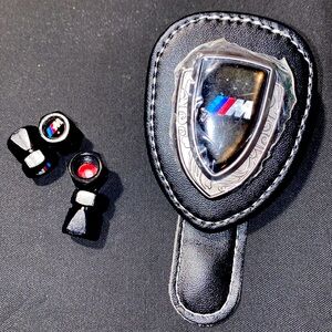 BMW M Series Black Sunglasses Holder & 4 Black Tire Valves Set